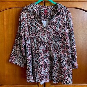 Red, Black and White Floral Mosaic Blouse